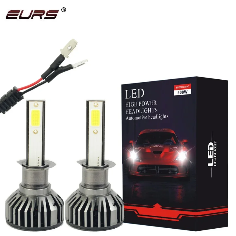 EURS 2 шт. mif2 фар автомобиля H7 светодиодный H4 светодиодный H1 H11 H3 H1 9006 9005 9012 48 Вт 6600LM 6000K 12V 24V авто фары противотуманная фара COB лампы