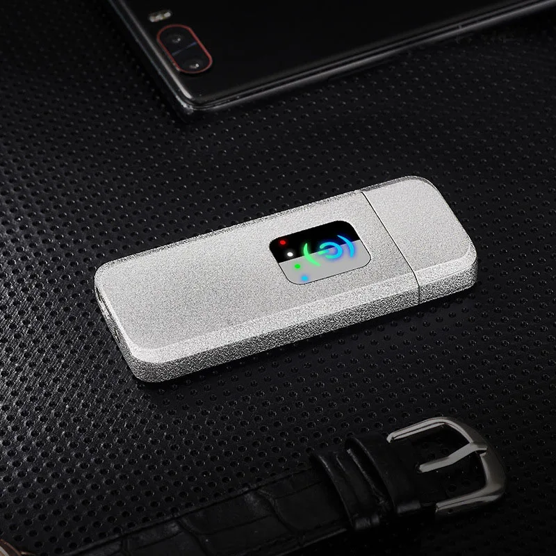 HT-712 металлическая ветрозащитная зарядка USB lcd Индукционная Зажигалка