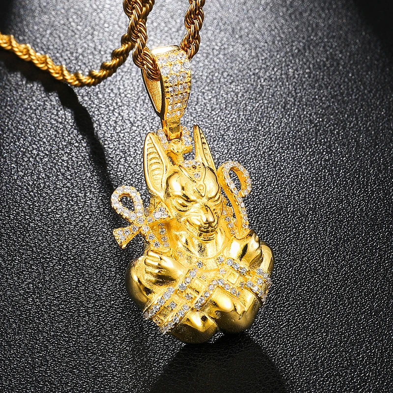 Полный AAA Iced Out Bling кубический циркон медь Египетский АНХ крест Anubis подвески и ожерелья для мужчин хип хоп ювелирные изделия