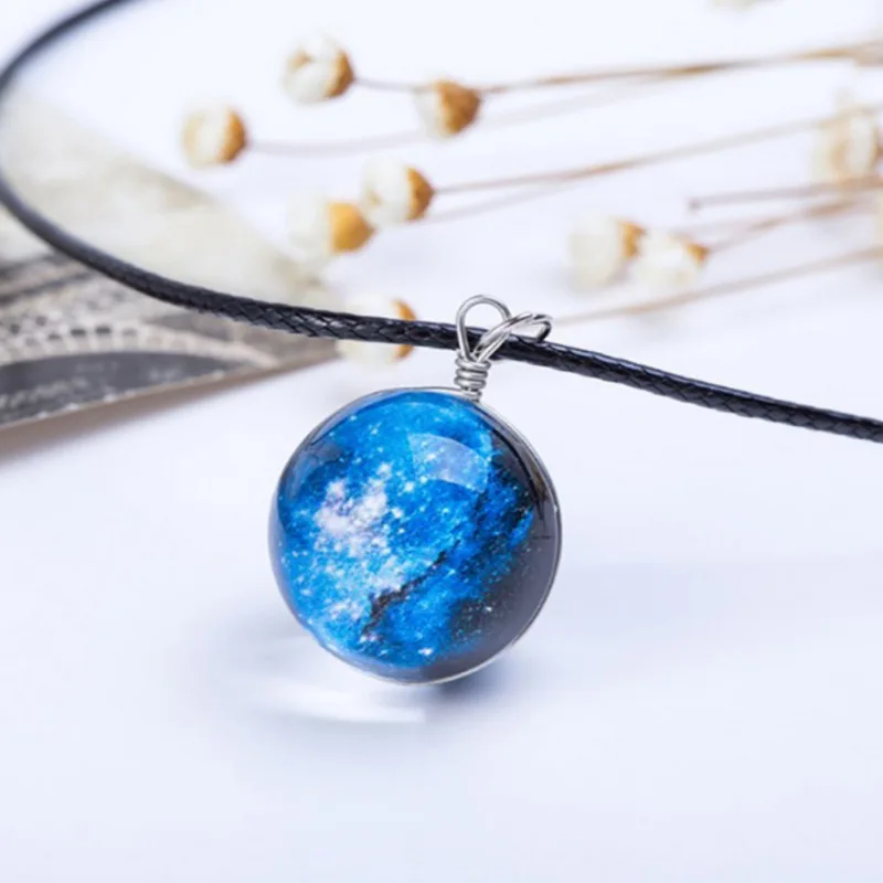Women galaxy necklace Glass Ball Pendant Choker New Design Luminous Stars For Gift Party Jewelry Rope Chain | Украшения и