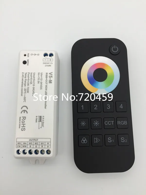 5 канальный 2,4G RGB+ CCT светодиодный RF контроллер DC5-24V с 4 зонами RF пульт дистанционного управления для RGB+ CCT светодиодный светильник V5 V5-M контроллер