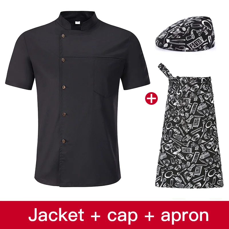 Jacket apron hat Унисекс, форма для ресторана, для хлебобулочных продуктов, с коротким рукавом, дышащая, двубортная, новая, для шеф-повара, Униформа, одежда для приготовления пищи - Цвет: Jacket apron hat