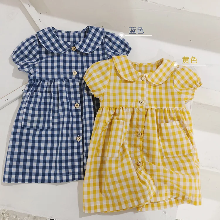 Summer 2018 Korean style baby girls fashion plaid dresses 1-4 years all-match doll collar short sleeve dress | Детская одежда и