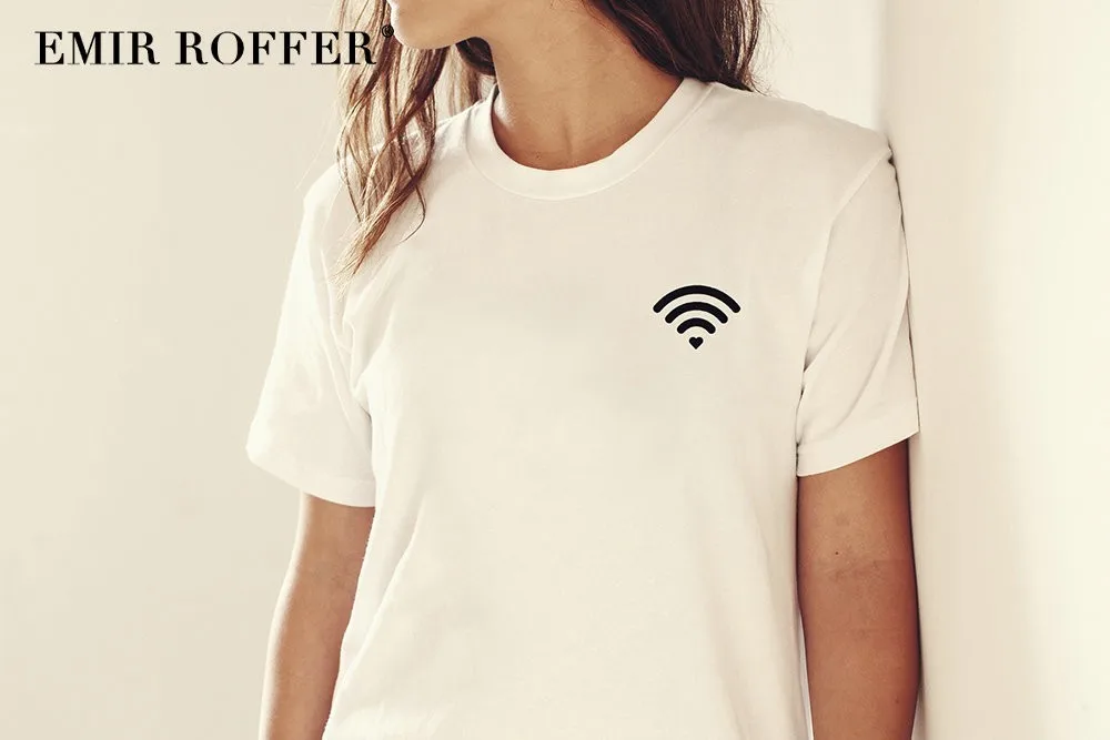 EMIR ROFFER heart wifi Забавные футболки Женская хлопковая футболка белый черный модный