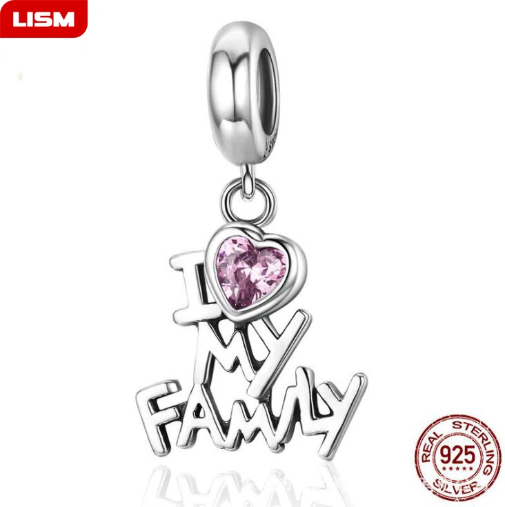 

New 100% 925 Sterling Silver I Love My Family Charms Beads fit Bracelets Necklaces DIY Jewelry Accessories Gifts