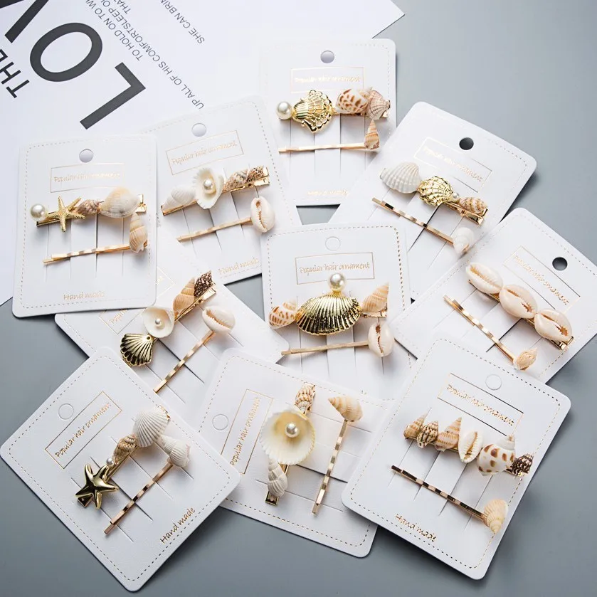 Boho Real Shell Conch Hair Clips For Women 2PCS Bohemian Simulated Pearl Barrettes Pins Jewelry Accessories Bobby Pin | Украшения и