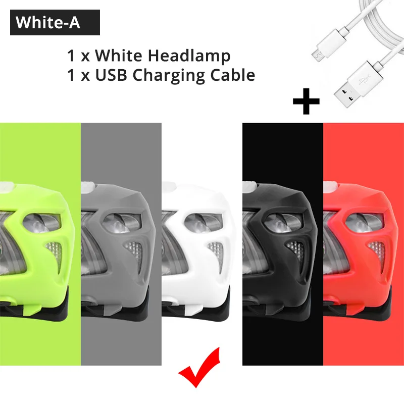 White-A USB Перезаряжаемый светодиодный налобный фонарь сенсорный переключатель 6 светильник ing режимов белый светильник+ красный светильник для ночной рыбалки, кемпинга, приключений и т. д - Испускаемый цвет: White-A