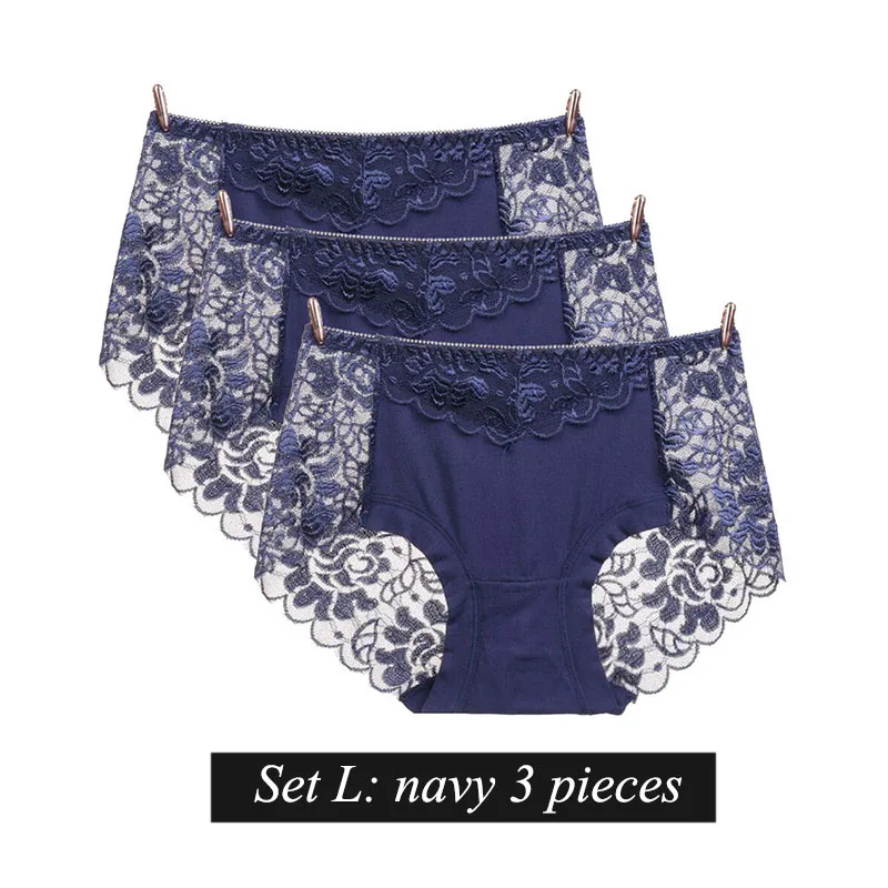 set L BllooBeell, 3 шт., однотонное женское нижнее белье, трусики для девушек, сексуальные кружевные трусы, с вырезом, со средней посадкой, дамское нижнее белье, модал, большой размер XXXL - Цвет: set L