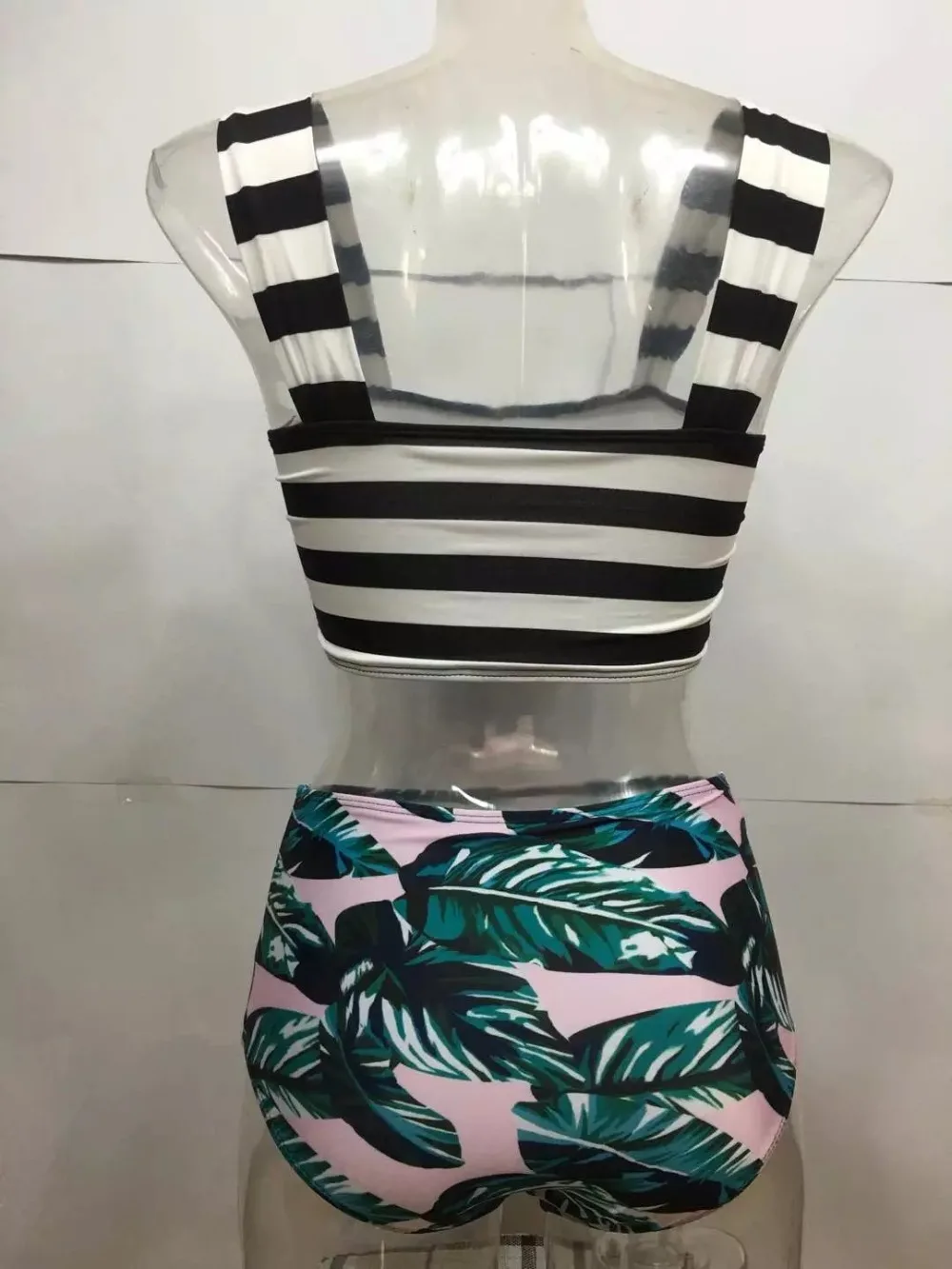 Женский купальник в черную полоску с высокой талией | Женская одежда