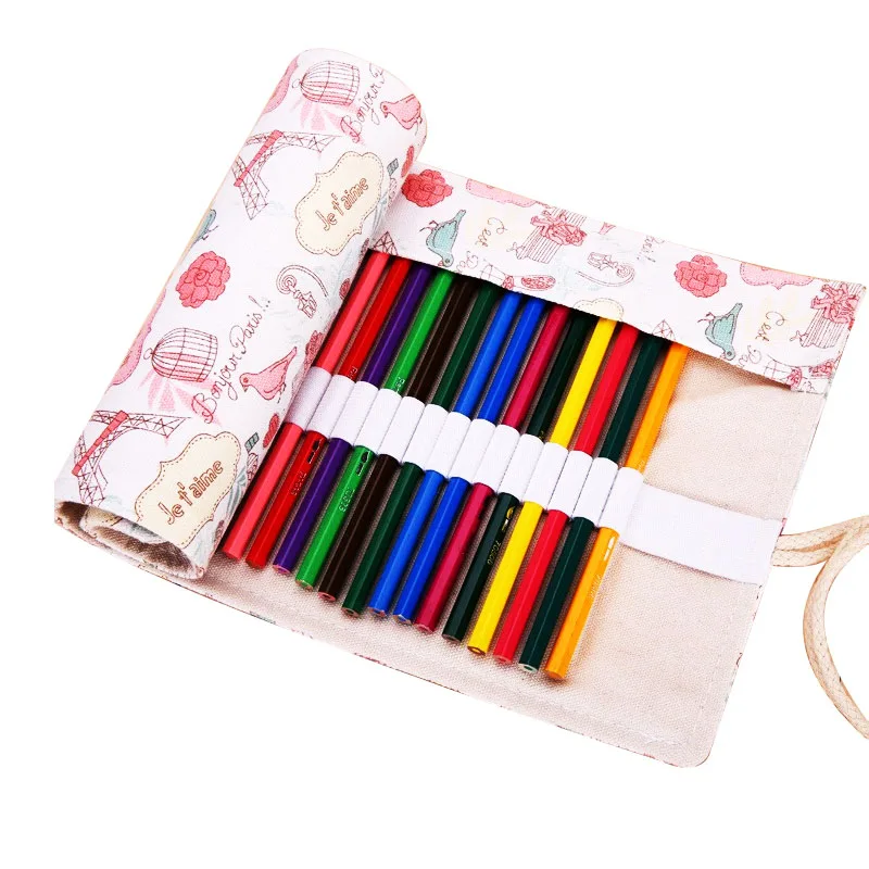 

Kawaii Cute Eiffel Tower Roll School Pencil Case Canvas 36/48/72 Holes Large Penal Pencilcase for Girls Boys Pen Bag Stationery