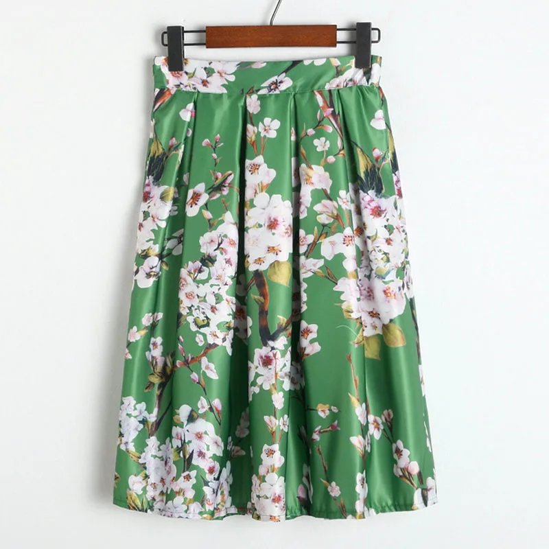 Pleated Shorts Skirts Women Green High Waist Vintage Skirts 2022 New Autumn Floral Print Elastic Soft Loose Slim Feminina LD778