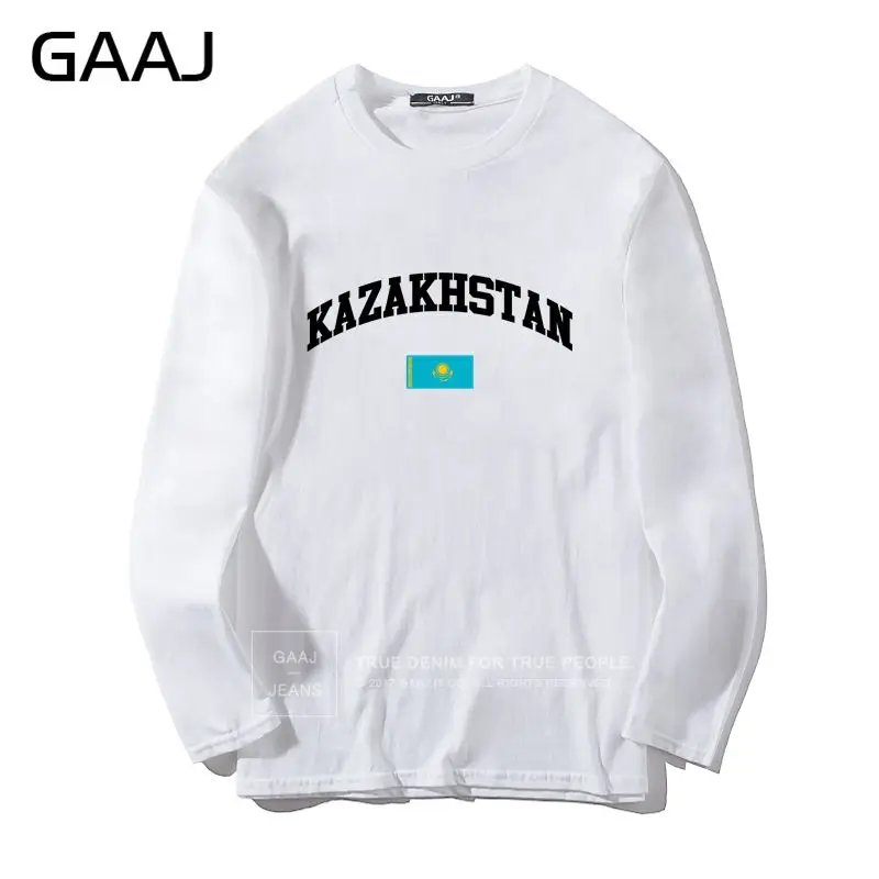 Футболка для мужчин GAAJ флаг Kazakhstan смешной Diy мужчин и женщин унисекс с длинным рукавом Одежда хип-хоп Человек Лето печатных уличная#8FL15