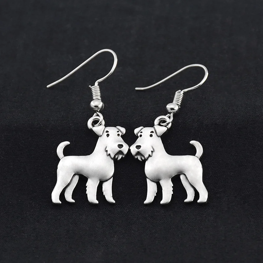 Винтажные серьги-подвески серебряного цвета Airedale Terrier &amp Schnauzer Dog Bijoux Femme длинные