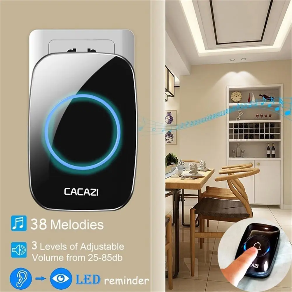 Waterproof 1V2 Transmitter Receiver 38 Ringtones LED Indicator Door Chime Wireless Doorbell 300M Range Smart Bell | Безопасность и