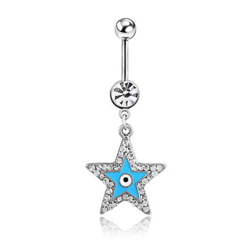 

1pcs Medical steel hypoallergenic navel ring exquisite fashion crystal five-pointed star navel nail navel buckle