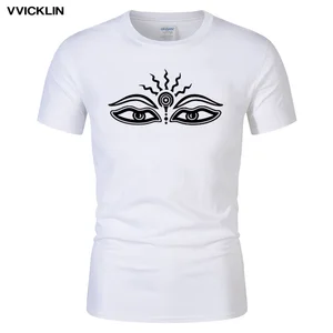 2021 Новые Летние глаза Будда символ печати футболки Мужская хлопковая футболка с коротким рукавом футболки Ом АУМ Будда с О-образным вырезом топы, футболки размера плюс