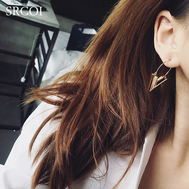 SRCOI новые модные серьги с буквами V висячие золотого цвета геометрическим узором