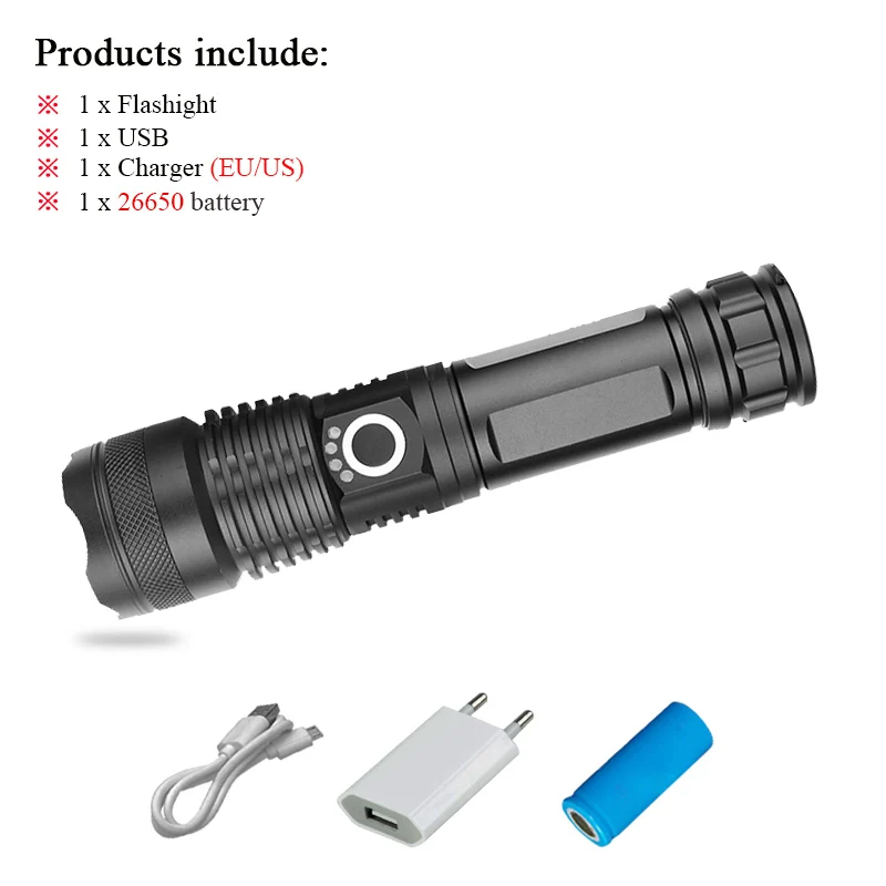USB Flashlight D Прожектор супер яркий cree xhp50 фонарик перезаряжаемые zoomble фонари led фонарик USB 18650 или 26650 Лампе torche - Испускаемый цвет: USB Flashlight D