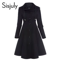 sisjuly women coat wool winter black vintage gothic slim elegant overcoat casual lace up long retro button female trench coats