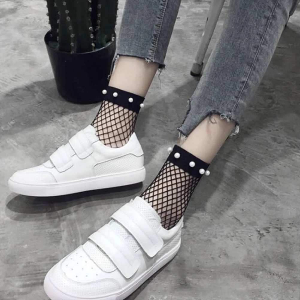 Women Ladies Girls High Heels Sox Fashion Harajuku Solid Black Breathable Fishnet Socks Cool Female Sexy Nets | Женская одежда