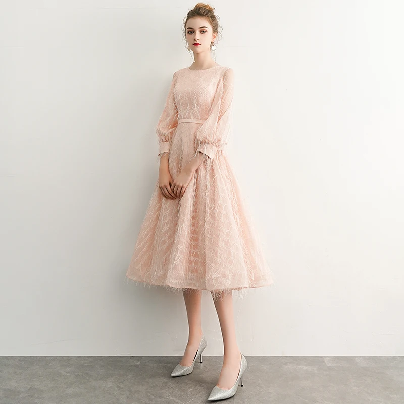 Weiyin Robe de Soiree Courte розовое винтажное кружевное вечернее платье короткое вечернее платье с поясом Vestido de Festa WY1410