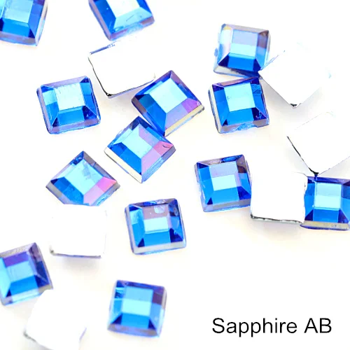 Sapphire AB 100 квадратная форма pcs акриловый лак для ногтей Non-стразы с плоским основанием, серебряное дно с украшением в виде кристаллов на клейкой основе, стразы для рукоделия и декорирования ногтей искусство B1171 - Цвет: Sapphire AB
