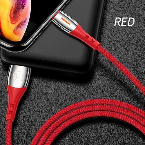 Usb-кабель USAMS с автоматическим отключением для освещения, 2А, светодиодный кабель для быстрой зарядки и синхронизации данных для Apple iPhone 10, 8, 5S, 6 S, светодиодный usb-кабель - Цвет: Red