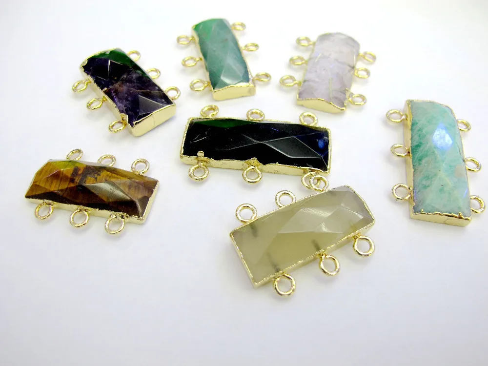 

New Designed!Mixed Gem Stone Pendant 5pcs/lot Faceted Gem stone Jewelry Connector Pendant 6loops