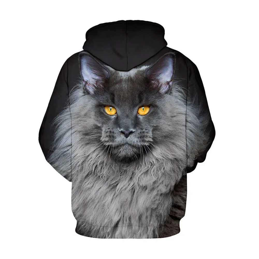 New Harajuku Sweatshirts with Hat Animals 3D Cat Printed Hoodies Casual Couple Clothes Oversized Tops | Женская одежда