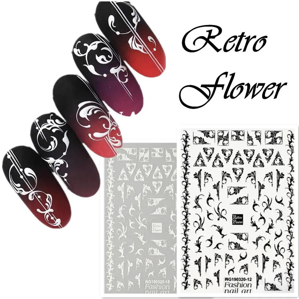 

Newest MGM-2012 Retro flower pattern 3d nail sticker decals Japan style rhinestones DIY decoration for nail accessory