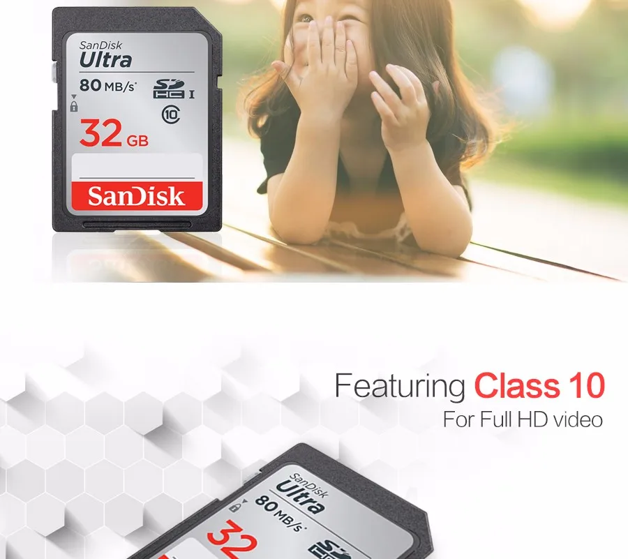 Двойной Флеш-накопитель SanDisk Ultra 32 Гб оперативной памяти, 16 Гб встроенной памяти, 64 ГБ 128 Гб класс 10 SDHC карты SD карта памяти SDXC карты C10 80 МБ/с. sd-карта Поддержка официальный проверки