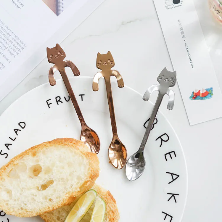 4 шт./лот Кот комплект кофейных ложек из нержавеющей стали dessertspoon мини мороженое Конфета маленькая кухонная чайная ложка аксессуары посуда
