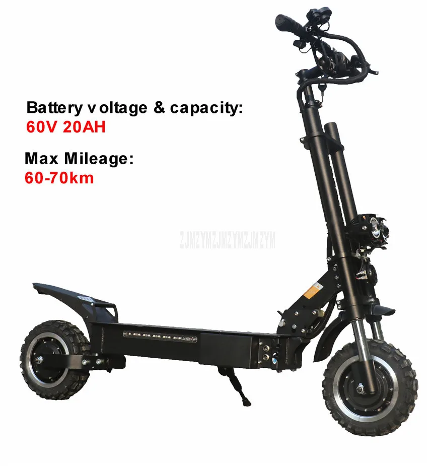 Черный 60V 20AH двойной привод 1600W* 2 внедорожный электрический скутер скейтборд складной E скутер скейт-доска 11 дюймов колесо с проездом 60-70 км - Цвет: Черный