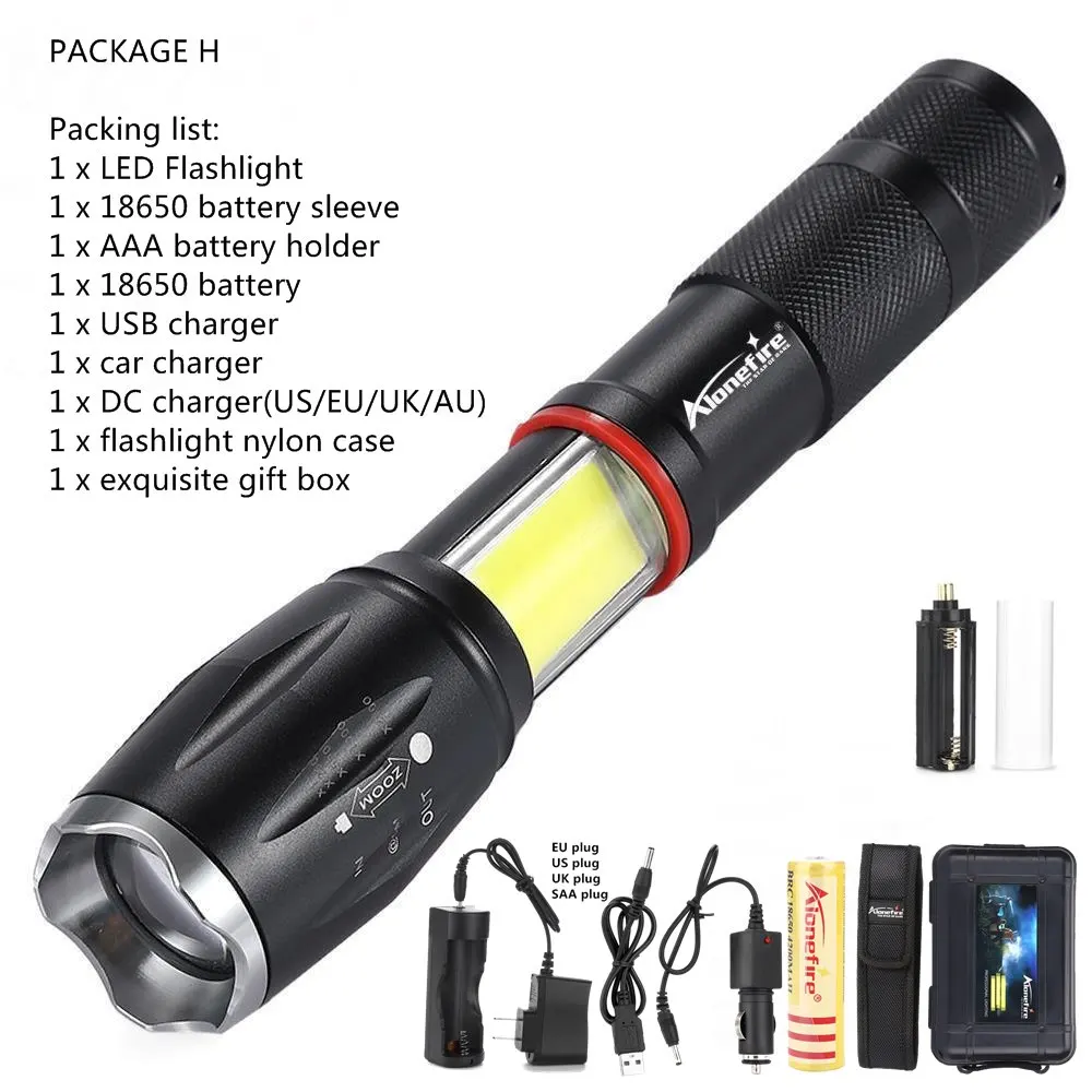 PACKAGE H AloneFire G701 Многофункциональный зум светодиодный фонарик 5000лм CREE XML T6 фонарь COB лампа магнит AAA 18650 перезаряжаемая батарея - Испускаемый цвет: PACKAGE H