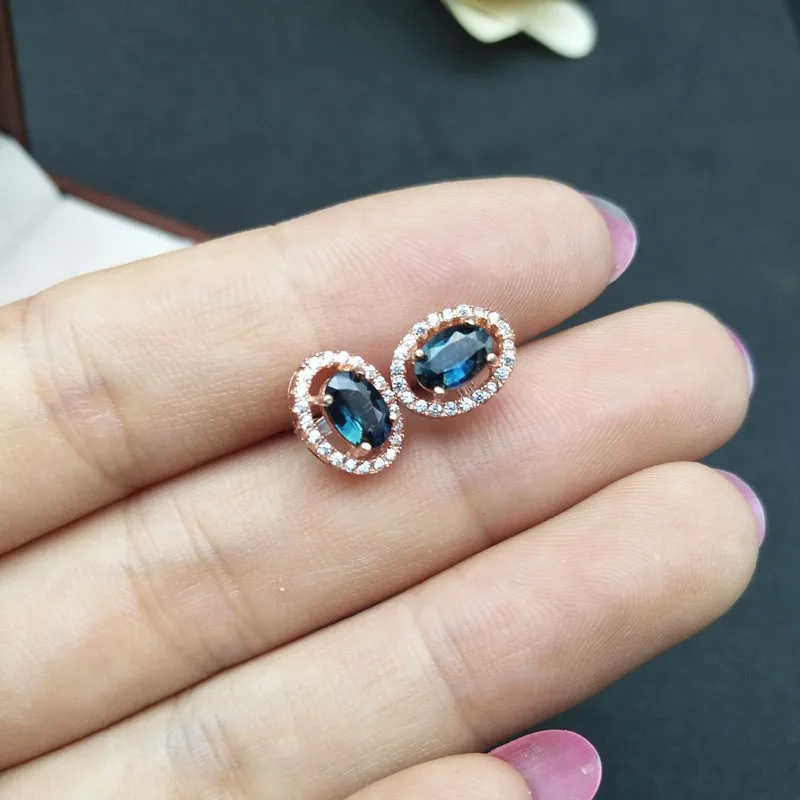 Серьги-пусеты LANZYO из серебра 925 пробы с сапфиром модные украшения Подарок на