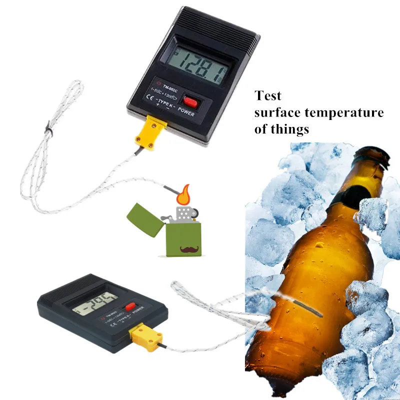 

10pcs temperature meter TM902C digital Thermometer tester + K type thermocouple + Insertion probe household 40%Off