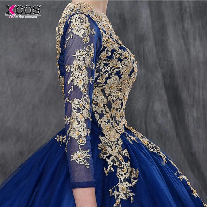 Королевское голубое праздничное платье 2018 три четверти рукава Кружевная