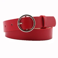 new gold round metal circle belt female red gray black pu leather waist belts for women jeans pants wholesale