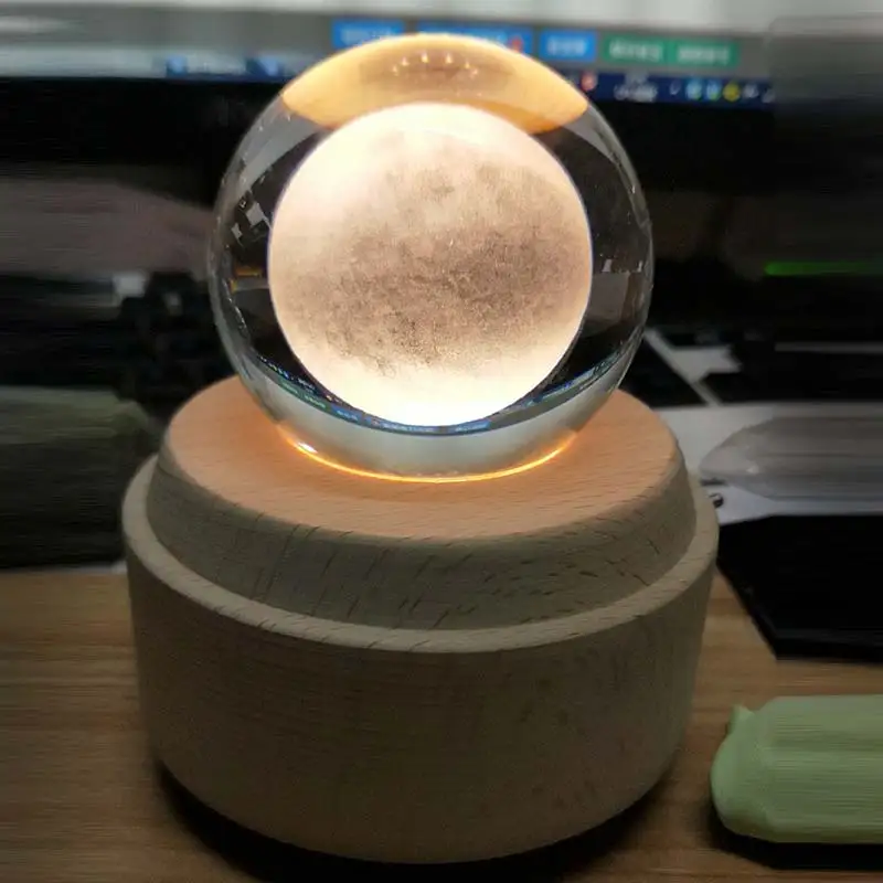 Moon Луна музыкальная шкатулка в виде хрустального шара деревянная светящаяся музыкальная шкатулка ручной поворотный механизм инновационный подарок на день рождения - Цвет: Moon