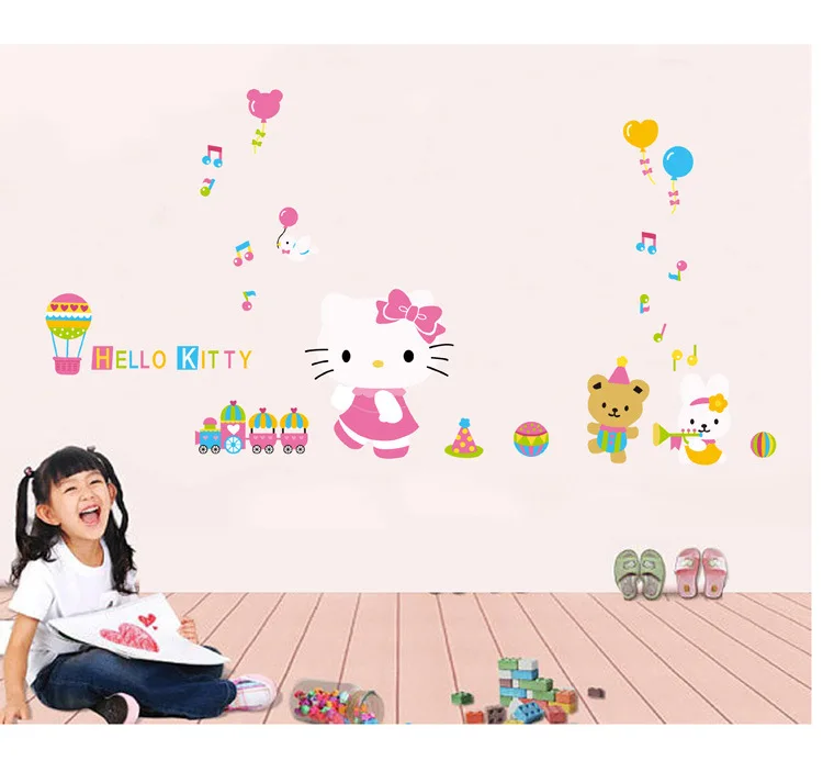 Новые Мультяшные милые розовые наклейки на стену hello kitty 6 для комнаты девушки