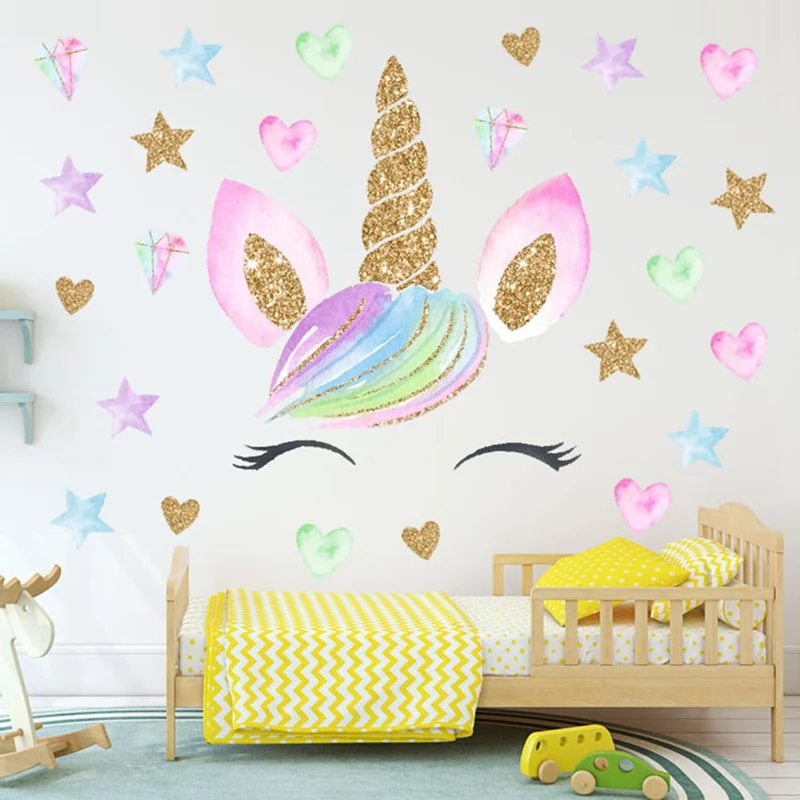 

Colorful Flower Animal Unicorn Wall Sticker 3D Art Decal Sticker Child Room Nursery Wall Decoration Home Decor Gifts For Kids