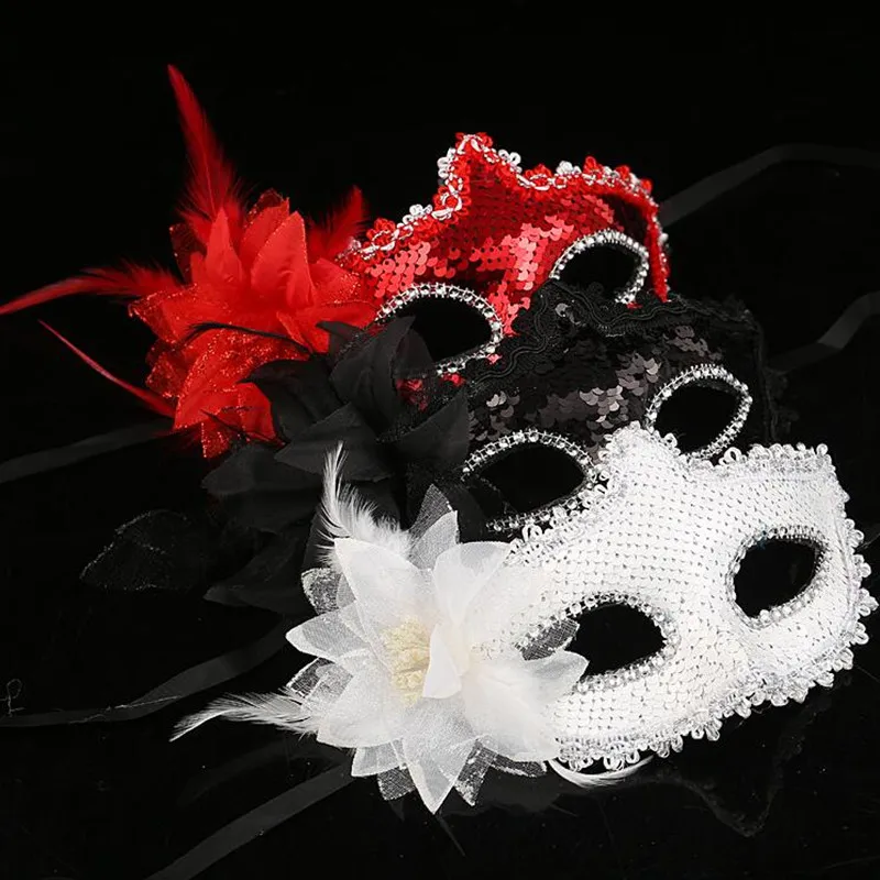 Women Girls Sequins Flower Mask Princess Ball Masquerade Mardi Gras Halloween Carnival Dress Party Supplies|Аксессуары для