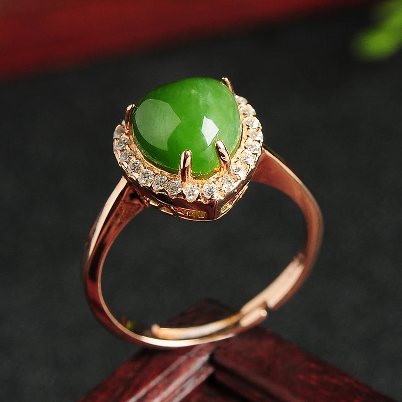 Шпинат зеленая яшма в форме сердца яйцо лапша кольцо 925 серебро инкрустация и Tianyu
