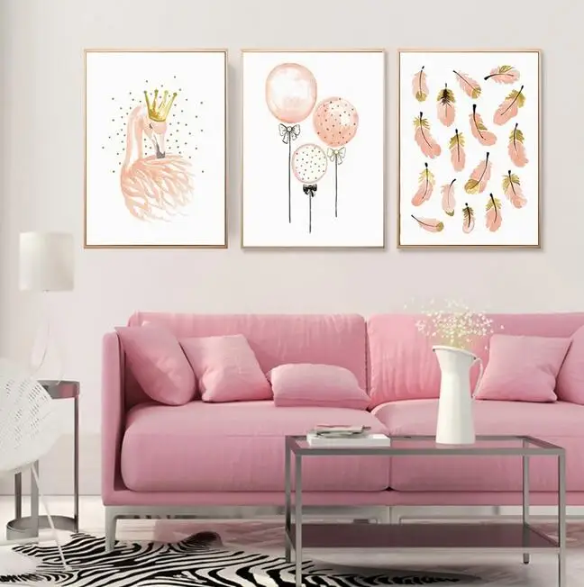 2018 акварельные милые розовые перья фламинго картина в скандинавском стиле