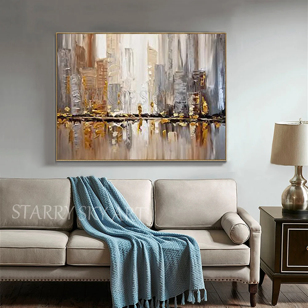 

Professional Artist Pure Hand-painted High Quality Modern Abstract Urban City Oil Painting on Canvas Abstract City Oil Painting