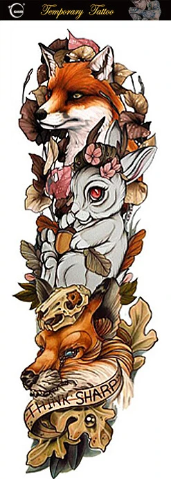 Водостойкая тату-наклейка на всю руку старая школа волк кролик тату переводная