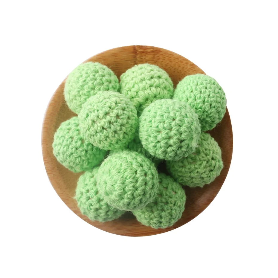 Green Crochet Beads 20 мм, 5 шт., деревянные бусины для вязания крючком, жевательные бусины, сделай сам, Прорезывание Зубов, ожерелье для соски, цепочки, аксессуары, деревянные прорезыватели, детские товары, игрушки - Цвет: Green Crochet Beads