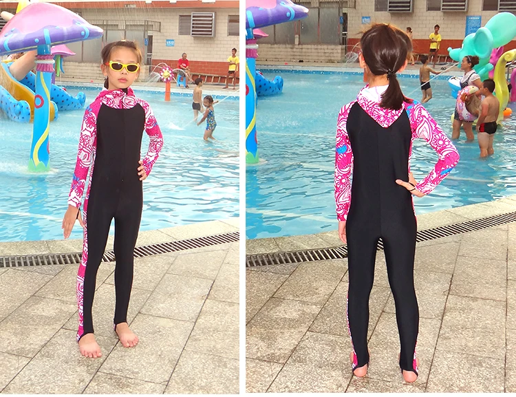 Детский цветочный купальник для дайвинга с капюшоном и длинными рукавами на все