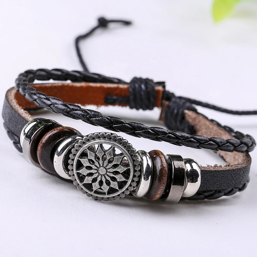 Винтажный плетеный браслет в форме солнца стиле панк для мужчин|bracelets for|leather