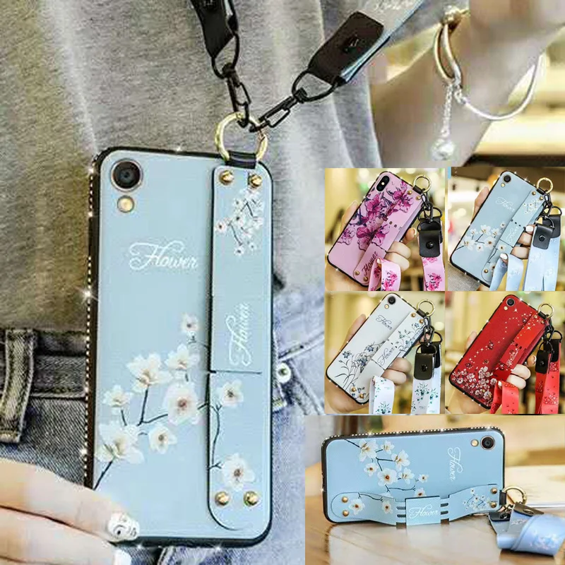 Sunjolly роскошный чехол с ремешком подставка Rhinstone синяя Роза для телефона coque iPhone X XS